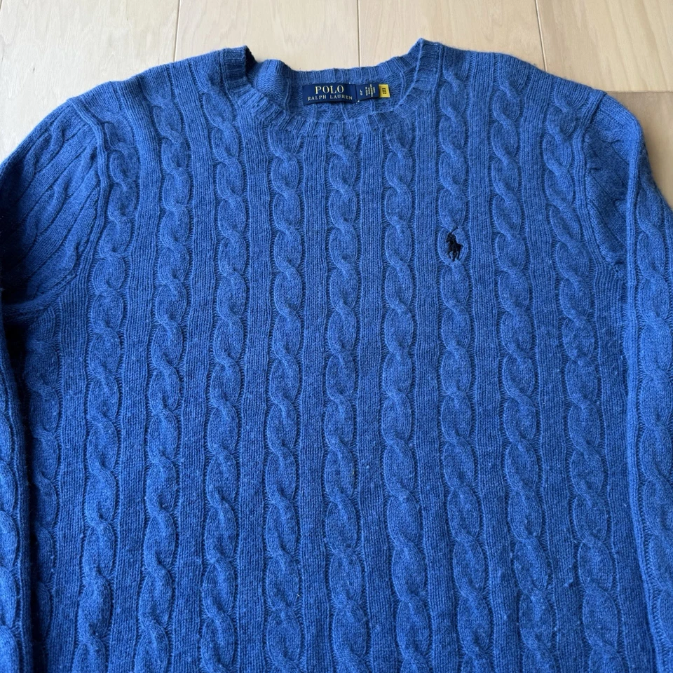 Polo Ralph Lauren кабель вязаный свитер большой синий шерсти кашемир вязаный пуловер RRL - Изображение 3 из 4
