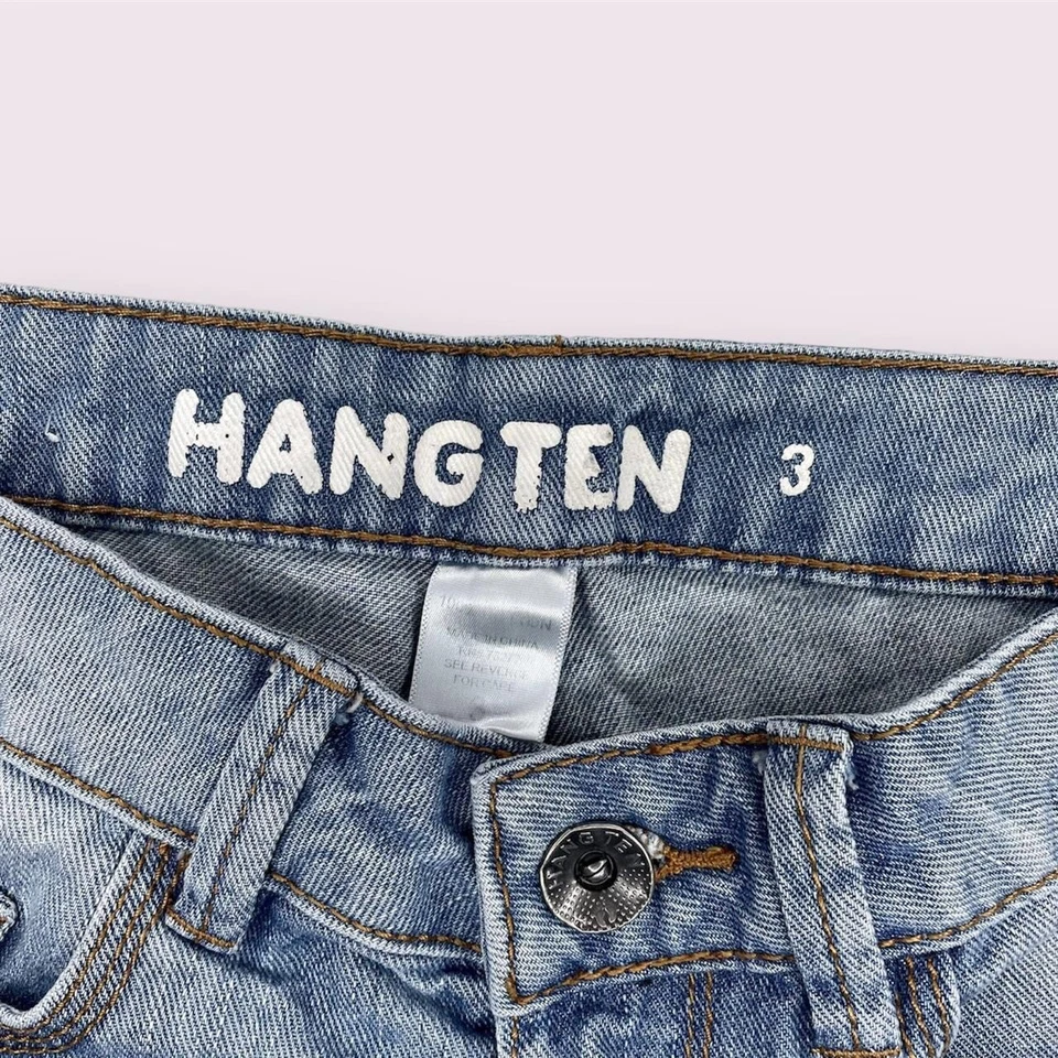 medium wash denim low rise shorts side zippers by hang ten size 3 - Image 2 of 3