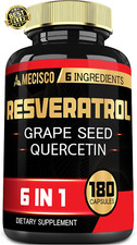 180 Capsules - 6In1 Trans Resveratrol Supplement with Grape Seed, Milk Thistle,