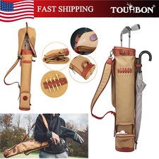 TOURBON Waterproof Canvas Golf Bags 3-Way Sunday Clubs Carry Bag Fleece Padded