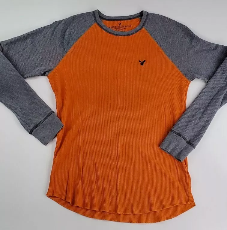 American Eagle Outfitters Classic Fit Thermal Shirt Men Size Medium Orange Gray