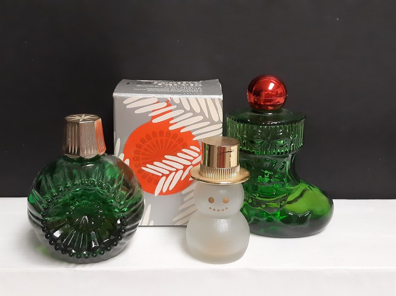 Lot of 3 Mini Avon Christmas Vintage Miniature Perfume Ornament Stocking Snowman