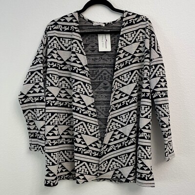 Dainty Hooligan Women s Up A Notch Aztec Print White and Black Cardigan Blazer