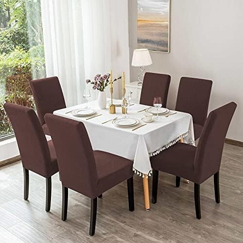 Modern Non-Slip Chocolate Chair Slipcovers Set of 6 - Perfect for Dining Rooms - Picture 9 of 9