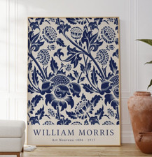 William Morris Blue Art Nouveau Pattern Print, Victorian Botanical Wall Poster