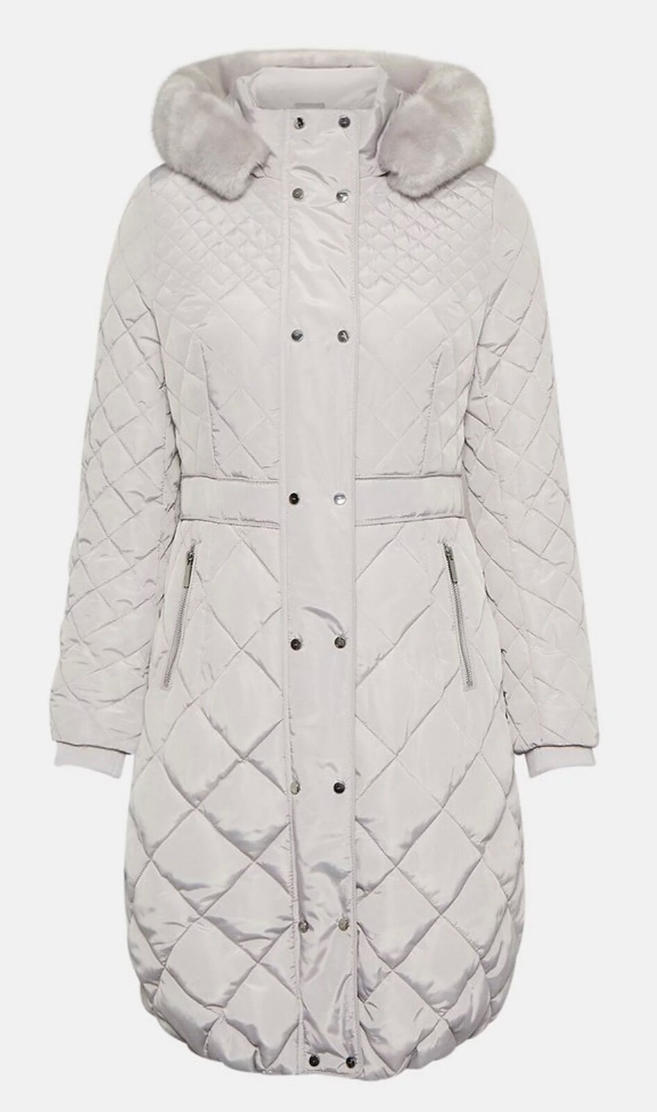 KAREN MILLEN Silver Long Quilted Faux 