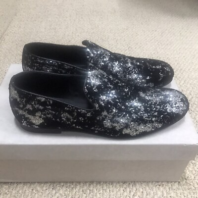 JIMMY CHOO Sloane Black Velvet & Silver Glitter Loafers  display picture 1