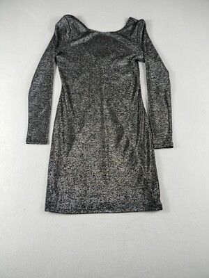 H&M Divided Mini Dress Women's 10 Black Silver Bodycon Long Sleeved Formal
