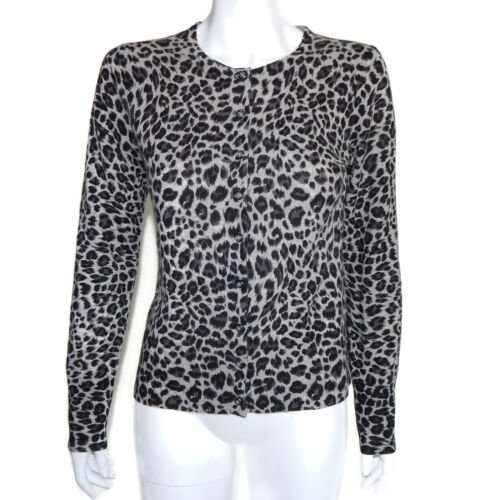 APT 9 100% CASHSMERE Black Gray Leopard Cardigan Womens Sweater size Small 7792