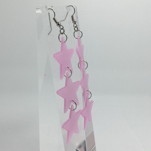 Glow in the dark star earrings , acrylic lightweight Kitsch Fun 5cm to 16cm long - Picture 50 of 90