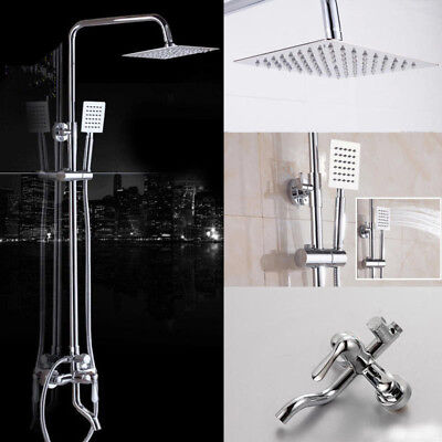 Bathroom 8“LED Rainfall Shower Kit Chrome Hand Held Spray Faucet Taps Wall Mount