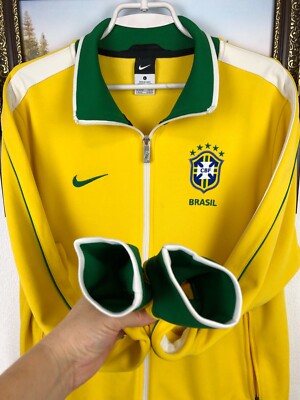Nike Brazil Football Jacket Yellow Soccer Track Top Zip Mens