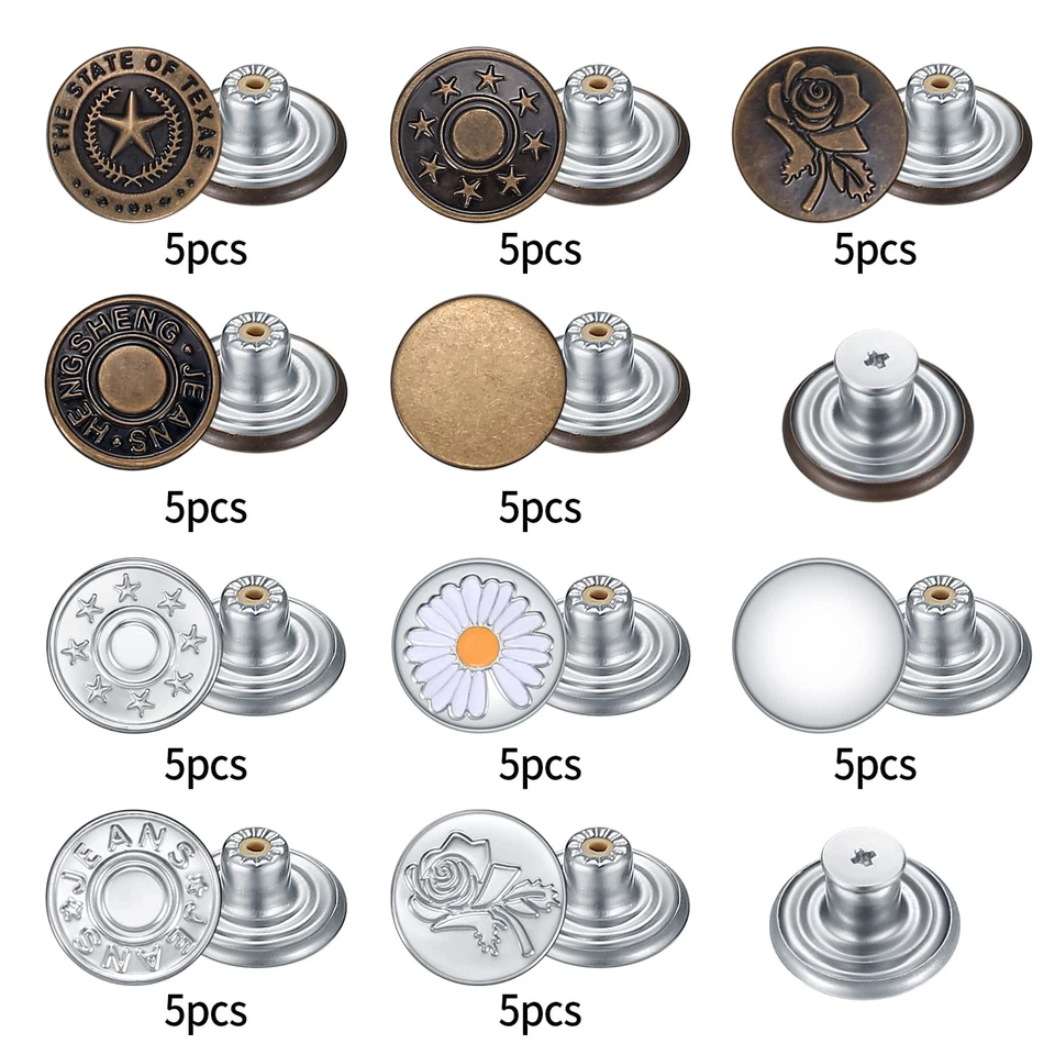 50 Stk Verstellbare Jeans Knöpfe Jeansknöpfe zum Schrauben Ersatz Metall Hose... - Bild 3 von 4