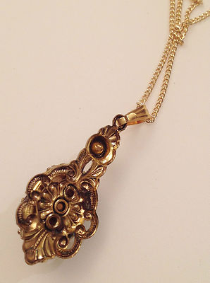 Pendentif Chaîne Ancien Couleur Or Avec Cabochon Marbré Et Perle Blanche - Vintage