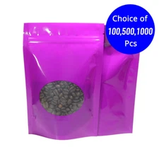 5.5x7.75in Glossy Purple Mylar Round Window Stand Up Zipper Bag w/ Machine