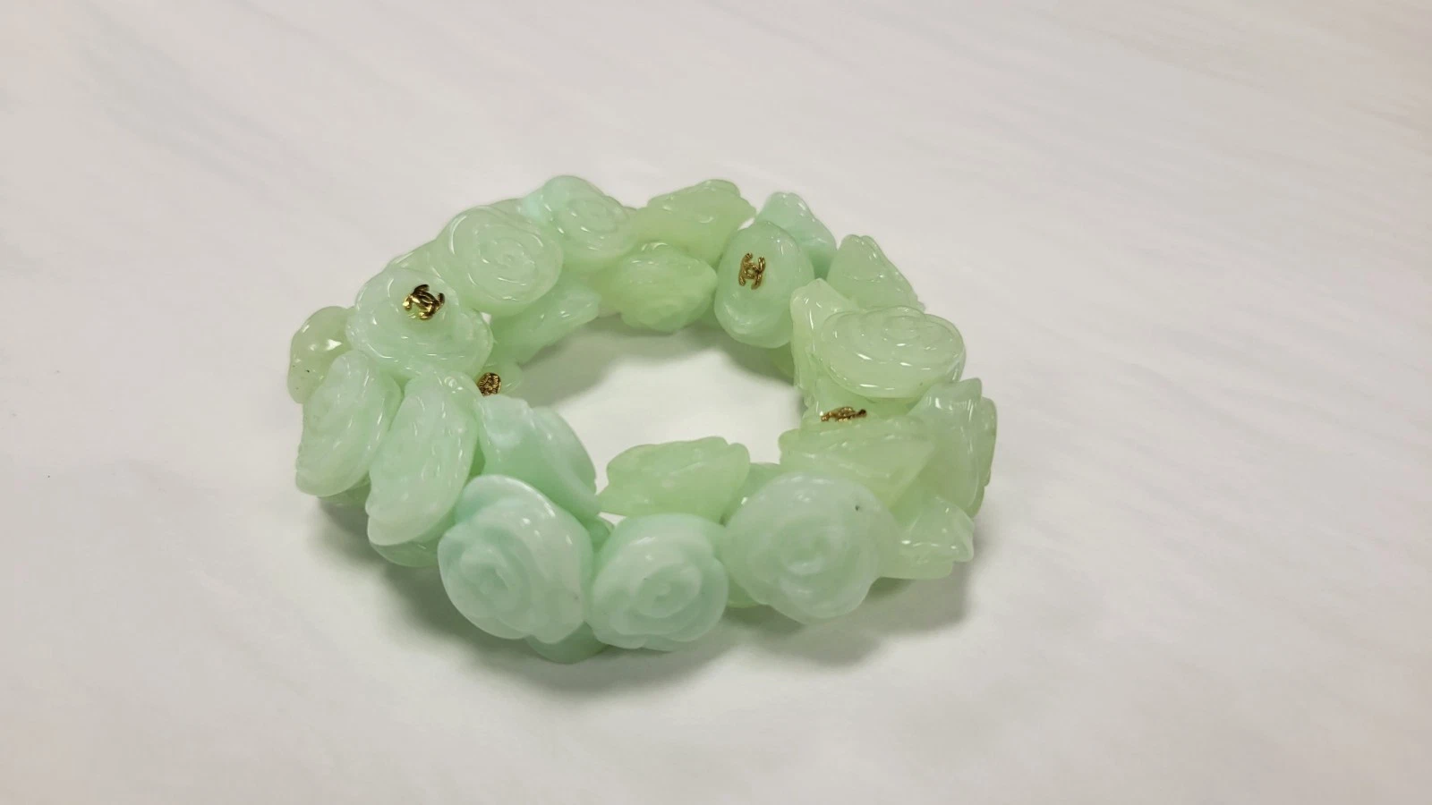 Bracciale Chanel CC Camelia Resina Donna Rosa Fiore Verde 02P