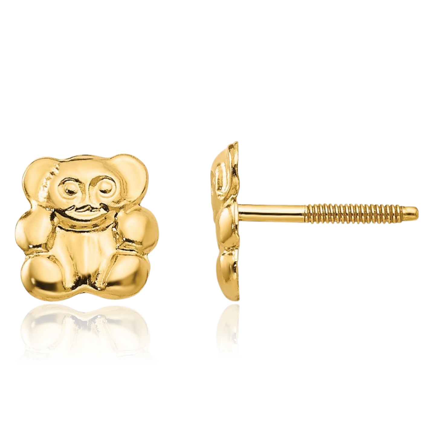 14K Solid Yellow Gold Gummy Teddy Bear Studs Earrings