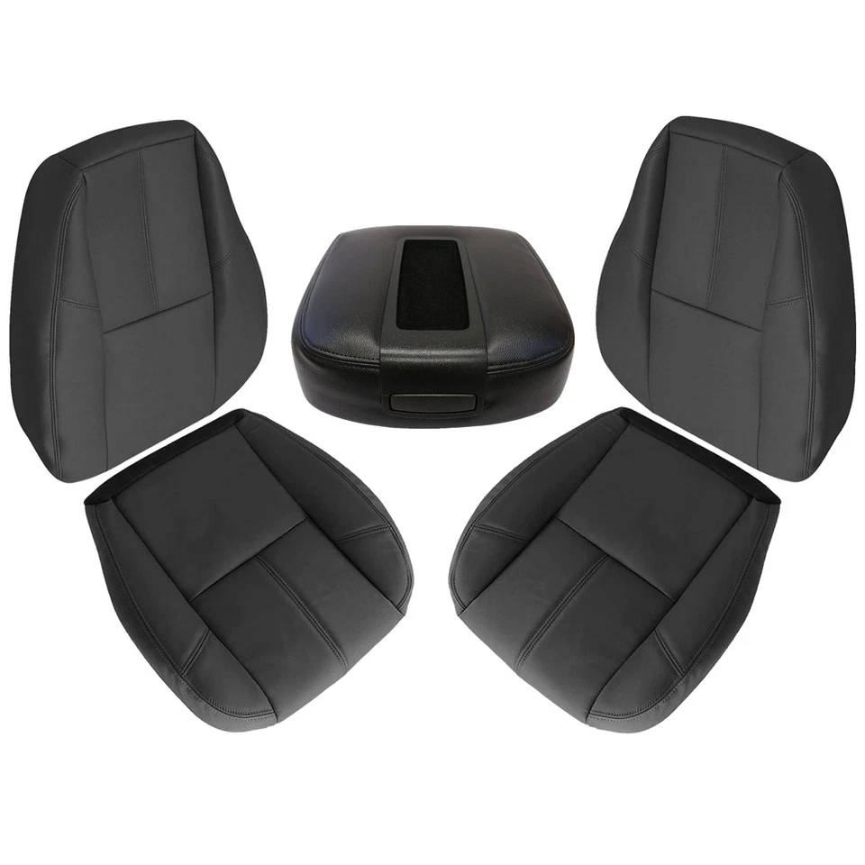 Cubierta de asiento de cuero delantera inferior y superior negra para Chevy Silverado GMC Sierra 07-14 Foto 3 de 4