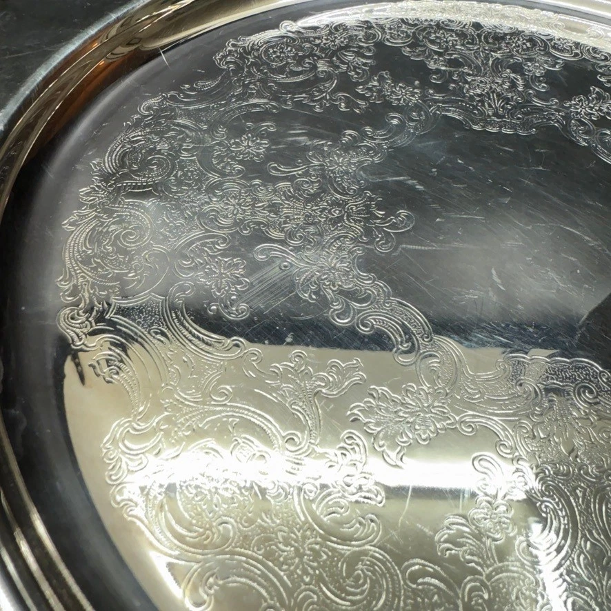 Bandeja para servir Gorham plateada de colección patrón de Estrasburgo borde festoneado ornamentado Foto 3 de 4