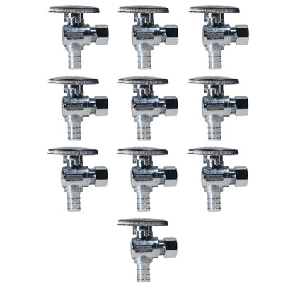10 Pack XFITTING 1/2'' Pex-B x 3/8'' OD Angle Stop Valve, 1/4 Turn, Lead Free 