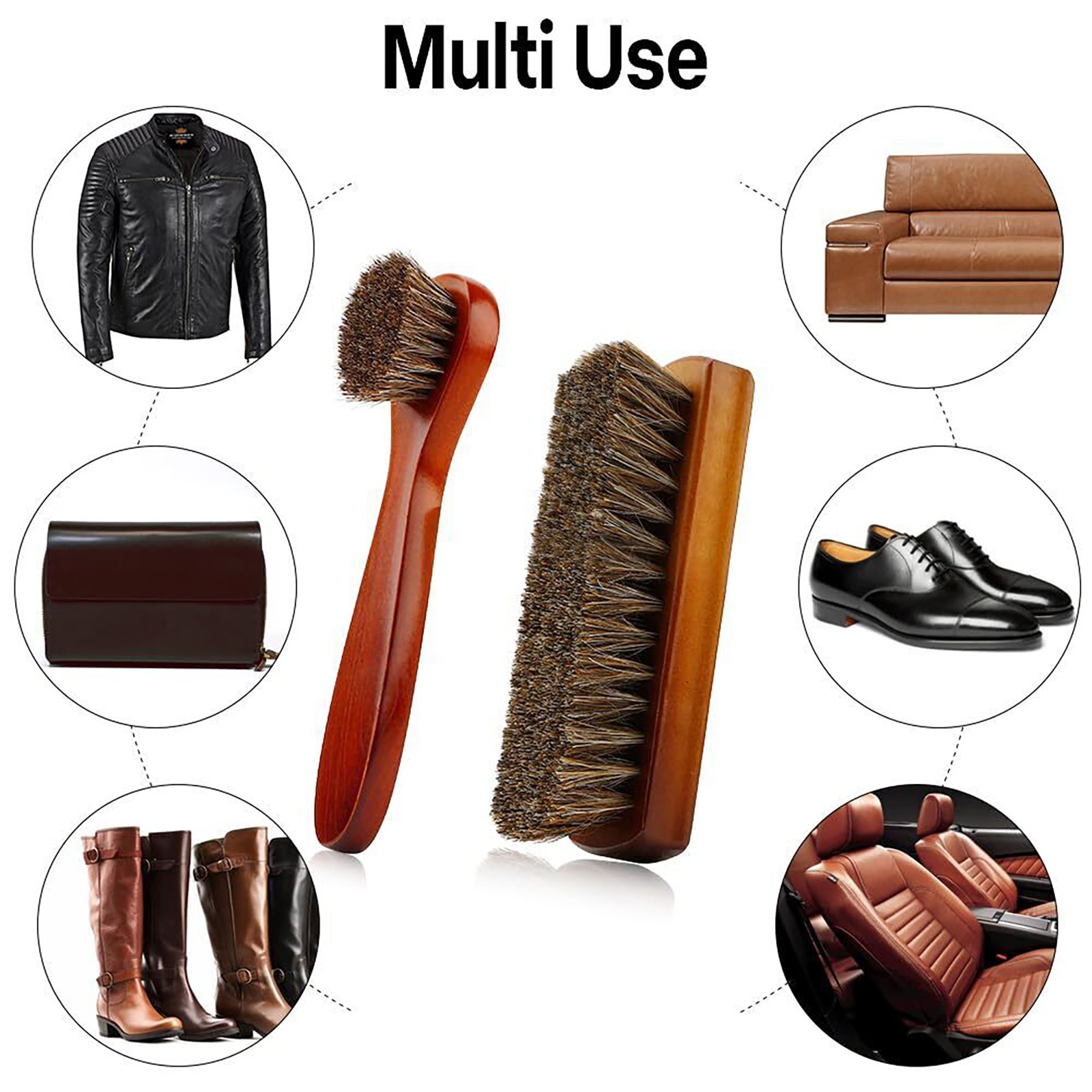 Shoe Cleaning Brush For Leather Shoes Ash Wood Handle Brush Horsehair Brush