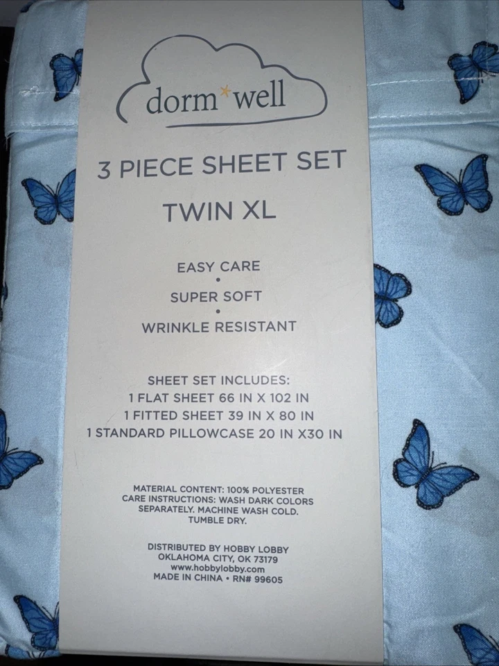 Juego de sábanas Dorm Well 3 piezas doble XL mariposas azules Foto 2 de 3