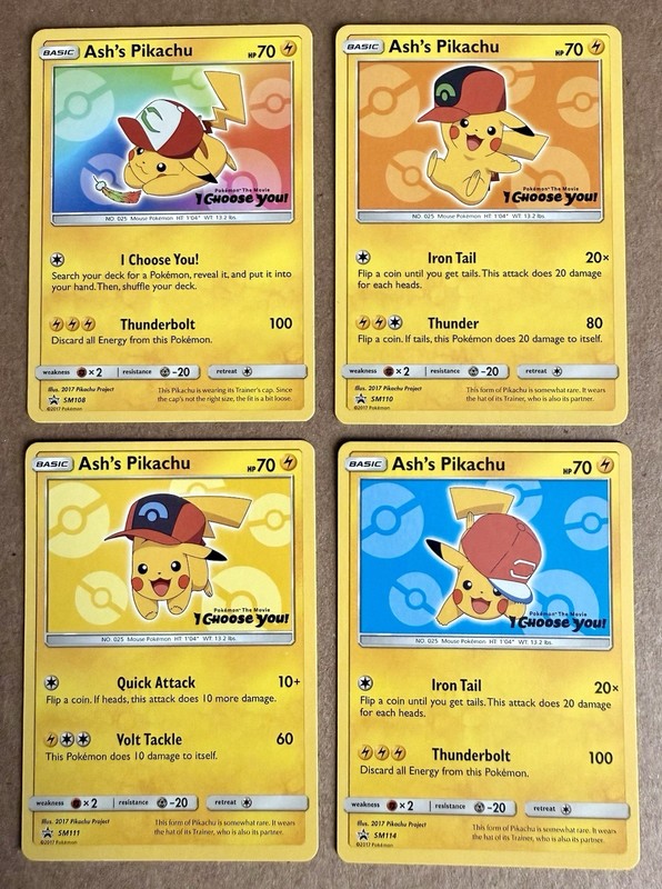 2017 Pokemon TCG Ash's Pikachu Promo Lot SM108, SM110, SM111, SM114 (4)