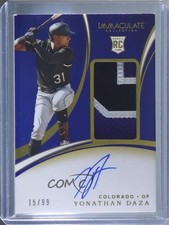 2020 Panini Immaculate Rookie 15/99 Yonathan Daza #161 Patch Auto 5w7