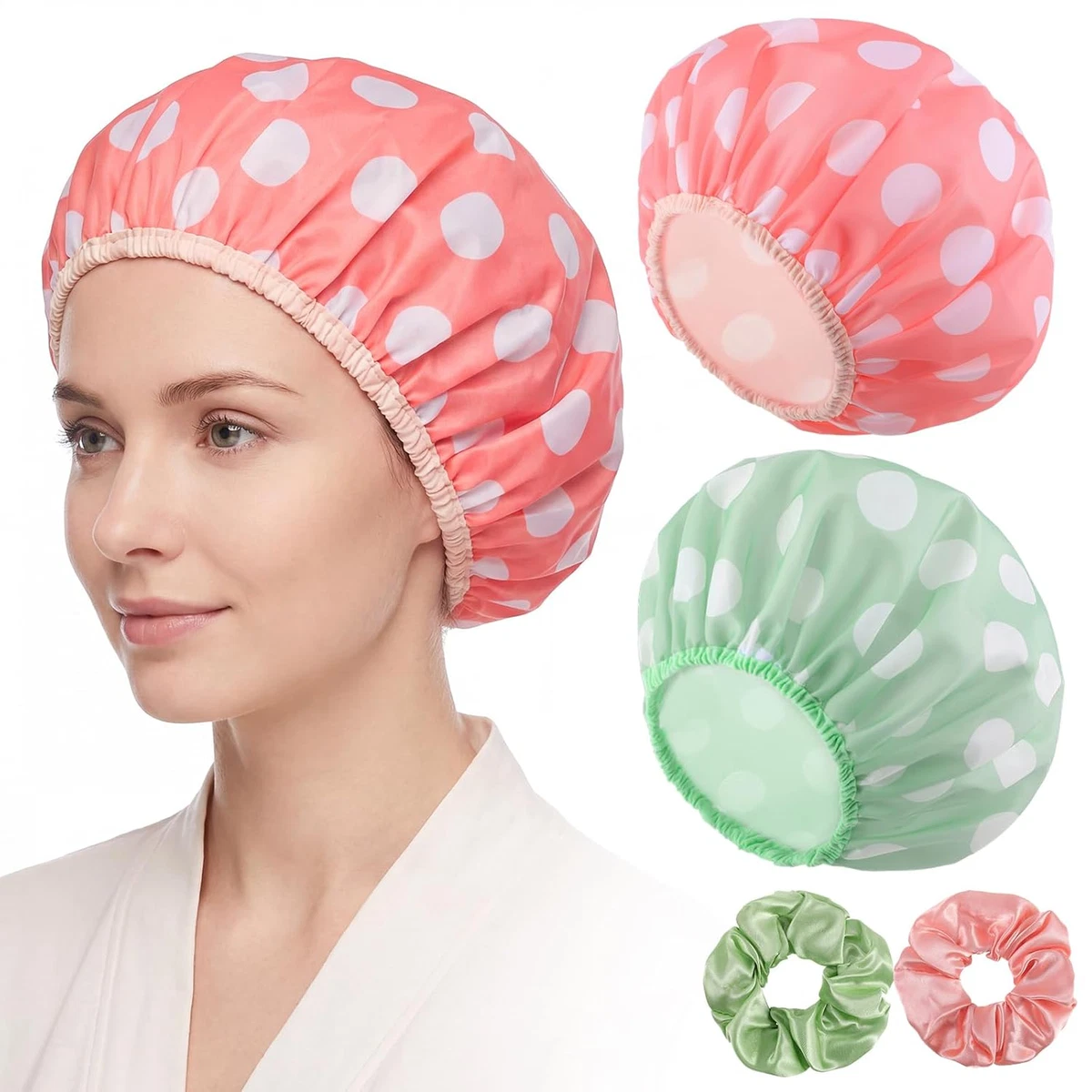 Duschhauben Wasserdicht Doppellagig 12,6 Zoll Groß 2er Pack Rosa Salbei für Frauen
