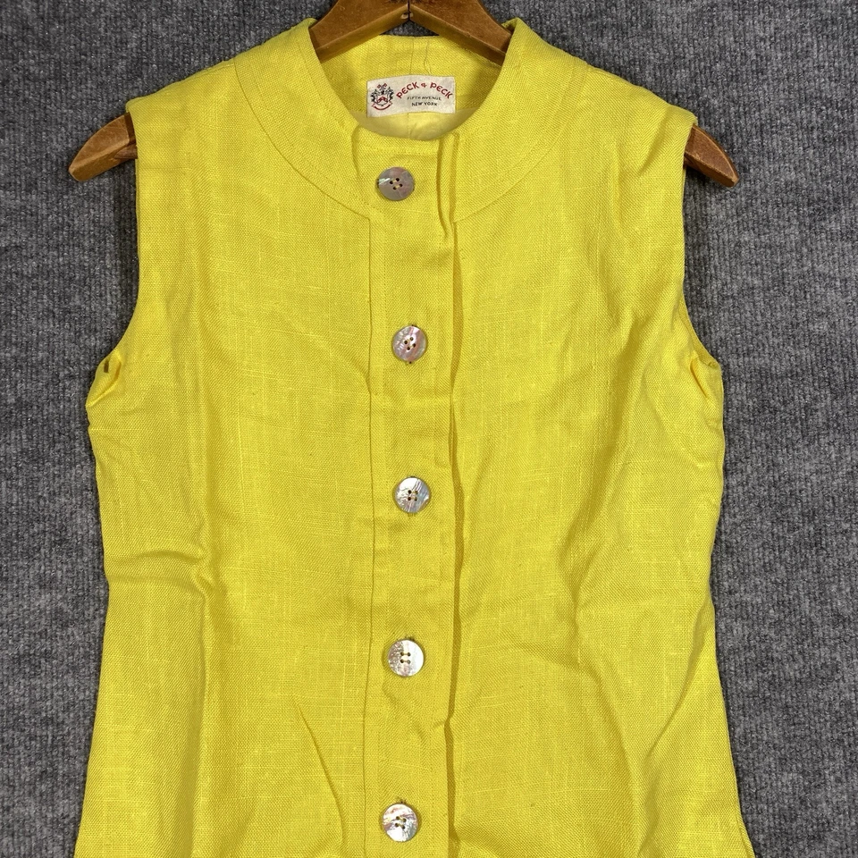 Mono Vestido Mono Vintage Años 60 Mod Peck & Peck Lino Talla 13 Amarillo Abulón Foto 2 de 4