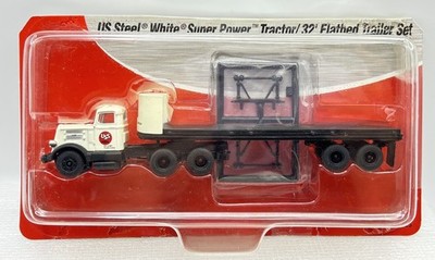 HO CMW Mini Metals 31125 US Steel White Super Power Tractor/32  Flatbed Trailer 
