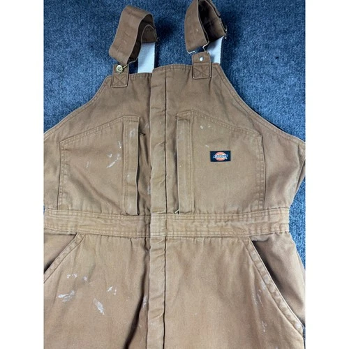 Dickies Duck Canvas Bib Overalls Mens XL Brown Lined Double Knee Workwear image 2