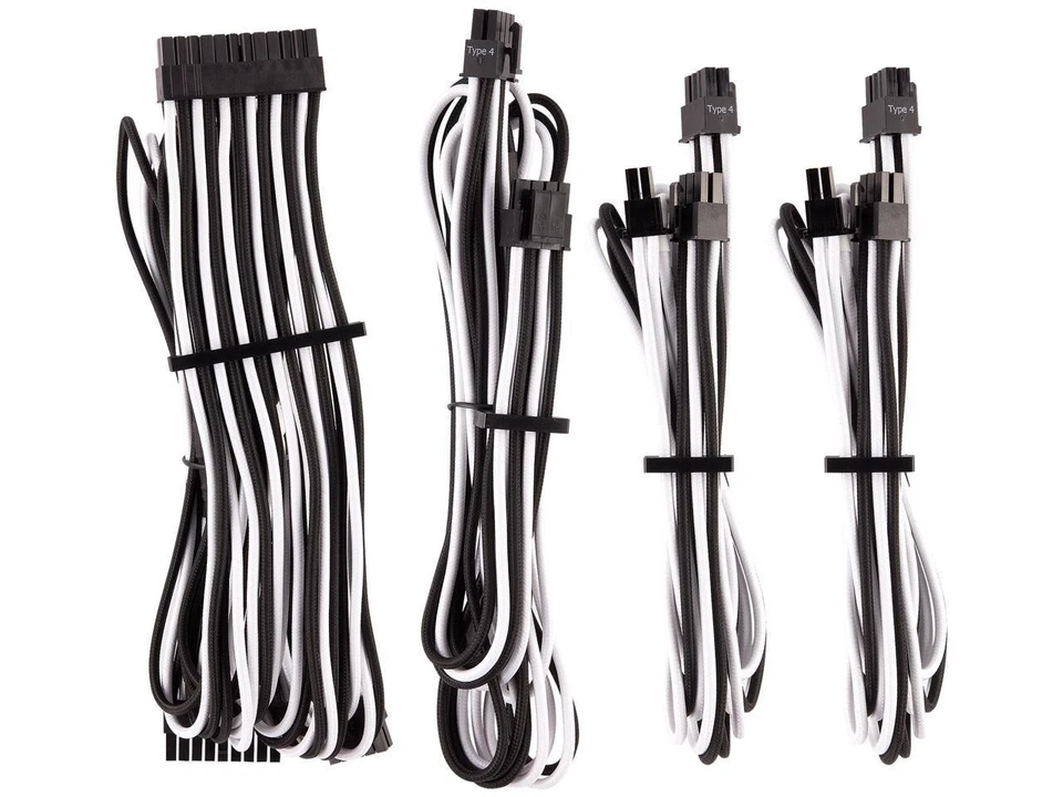 Corsair Individually Sleeved PSU Cables Starter Kit Type 4 Gen 4 – White/Black - Image 2 of 3