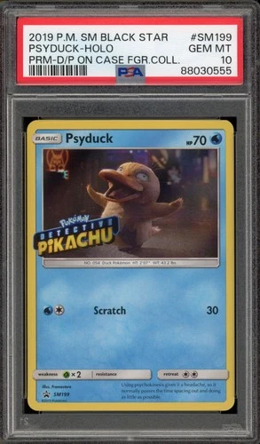 Pokemon Psyduck Detective Pikachu On Case Figure Coll. Holo Promo SM199 PSA 10