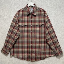 Carhartt Men's Plaid Pearl Snap Button Shirt Red Tan Long Sleeve Western Size XL
