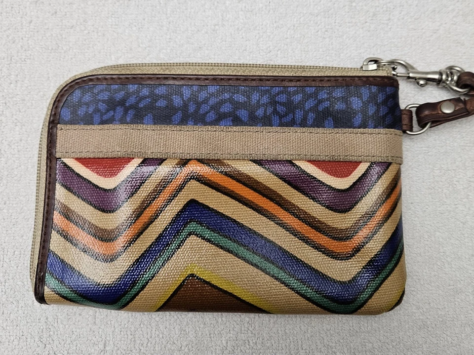 Fossil Mujer Pequeño Vinilo Cremallera Portatarjetas Monedero Rayas Usado Buen Estado Foto 4 de 4