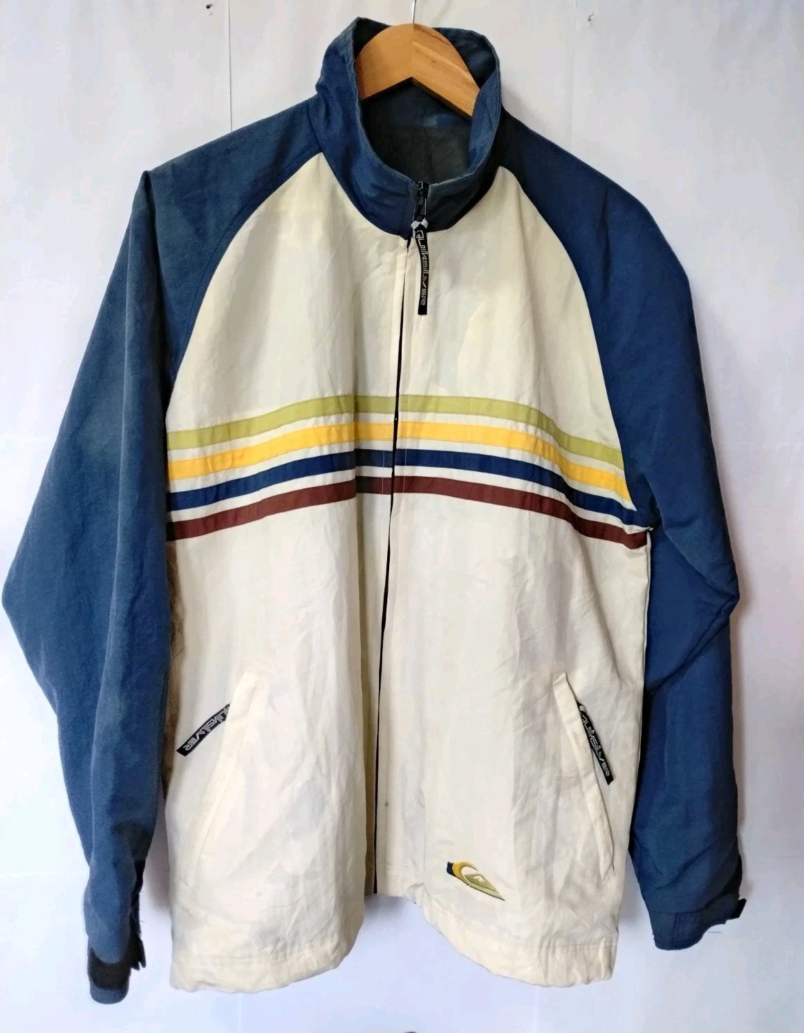 Quiksilver Windbreaker Jacket Mens S Blue White Full Zip