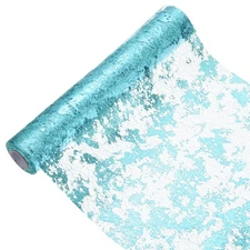 Light Blue Table Runner Roll 11.4" x 30Ft Sequin Foil Metallic Mesh Table Runner