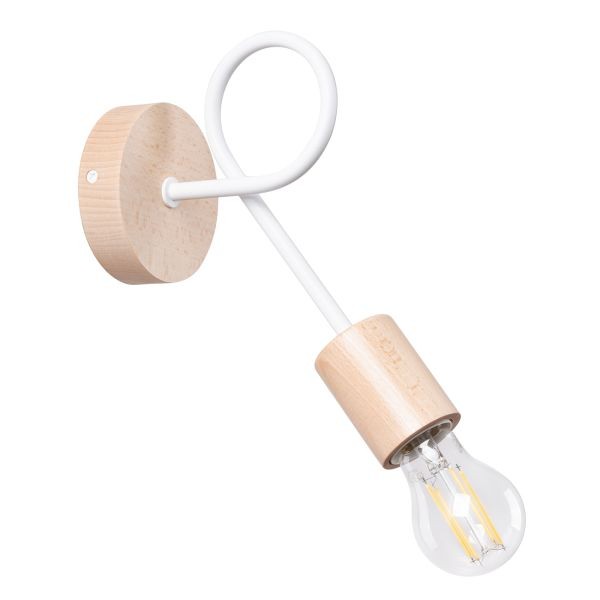 Applique blanche E27 Ember au design épuré en bois naturel et métal