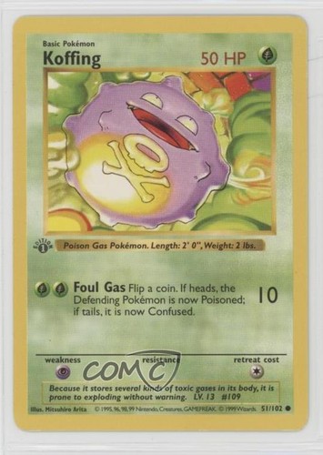 Koffing Shadowless 1st Ed. Pokemon Base Set #51 1999 k0f