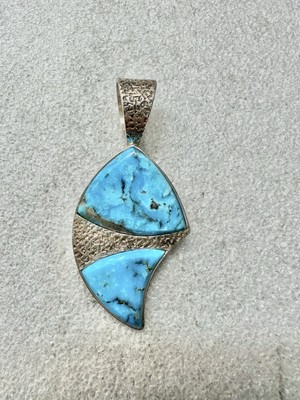 DTR .925 Sterling Silver JAY KING Turquoise 2 Sided 3  Huge Pendant 