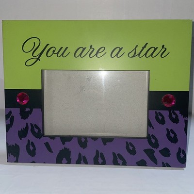 L93    6'' X 4'' ''You're A Star'' Photo Frame Purple Leopards Print Green Pink