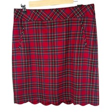 Talbots Womens Red Tartan Plaid Wool Blend Scalloped Hem Pencil Skirt Size 8