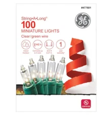 GE String A Long 100 Ct. Clear Incandescent Christmas String Lights GREEN WIRE