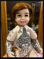 Thai Amulet Luk Thep Kuman NIce Boy blonde Gold Hair Size 22" Full Yant Aj NiKom