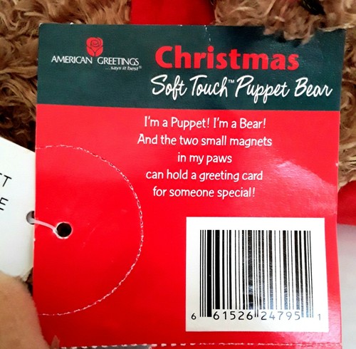 Tarjetero marioneta oso de Navidad American Greeting 13" animal de peluche suave nuevo con etiquetas  - Imagen 4 de 7
