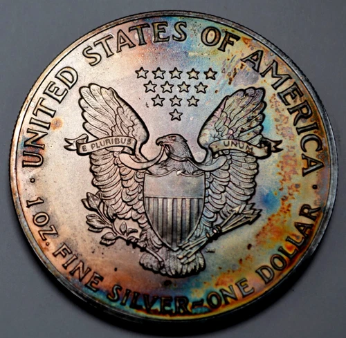 1991 American Silver Eagle $1 Dollar Rare Nat.Toning 1 Oz .999 Fine Silver Coin!