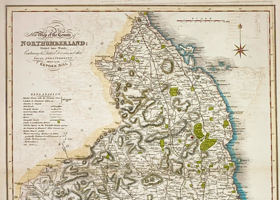 Northumberland map towns gentleman houses election poll reform bill 1838 - Image 2 of 4