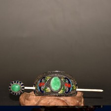 A Set of Antique Cloisonn Filigree Inlaid with Jade Hairpin