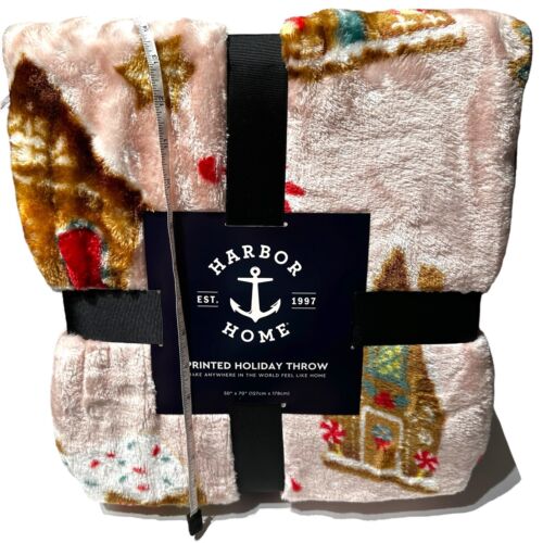 Pink Gingerbread House Plush Soft Throw Blanket Oversized NWT Holiday Candy Cane - Picture 14 of 14